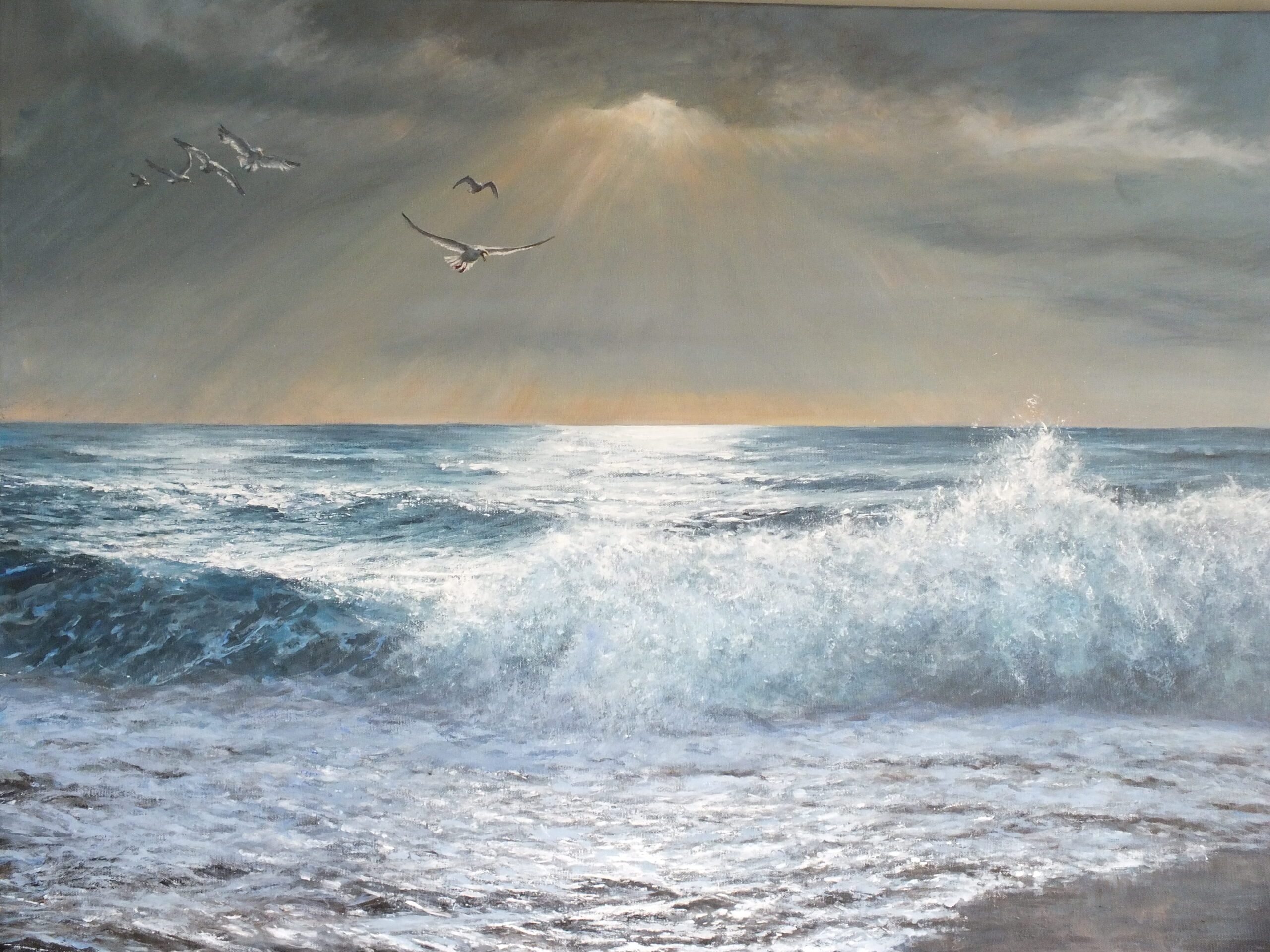 Moody stormy sea and sky Lyme Regis artist JURASSIC COAST ART SUE lLEWIN